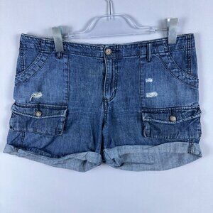 Gap Jeans Shorts Womens Size 10 Rolled Cuffed Distressed 100% Cotton Blue